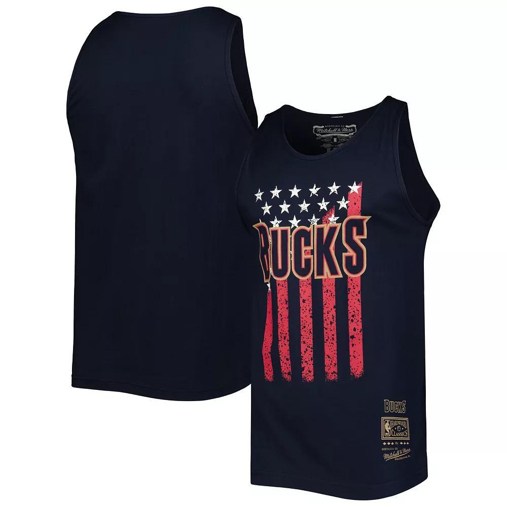 Men's Mitchell & Ness Navy Milwaukee Bucks Hardwood Classics Americana Stars and Stripes Tank Top, Size: Medium, Blue Product Image