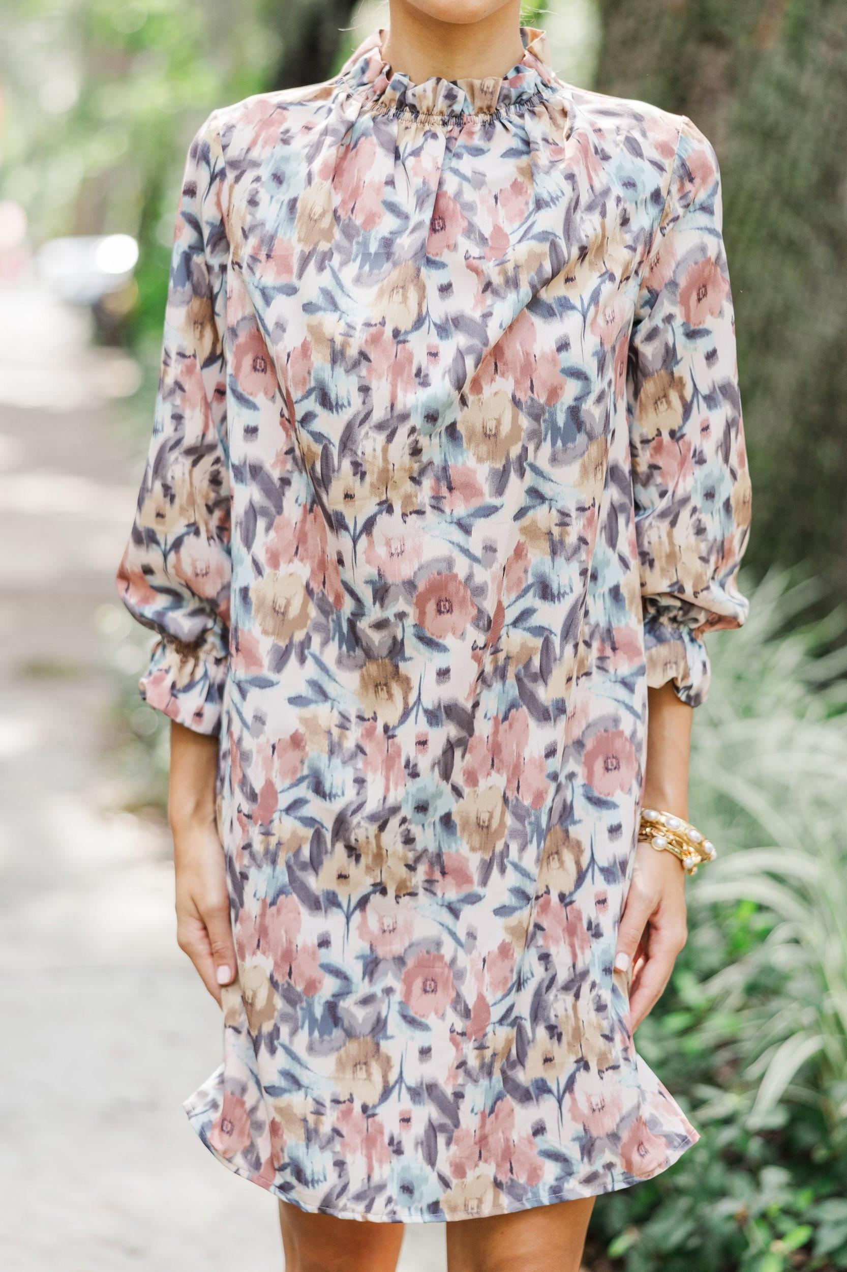 Beauty And Brains Cinnamon Brown Floral Shift Dress Female Product Image