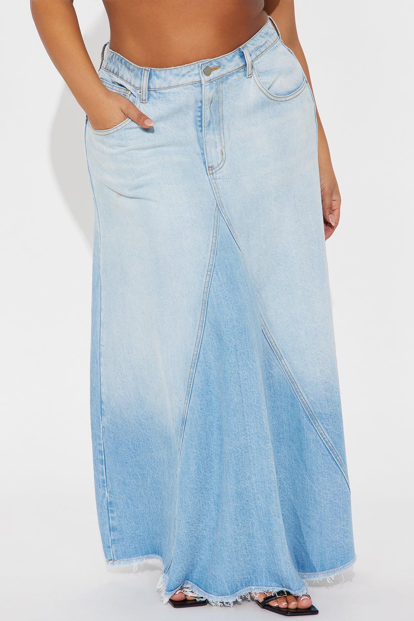 Daydreamer Low Rise Denim Midi Skirt - Light Wash Product Image