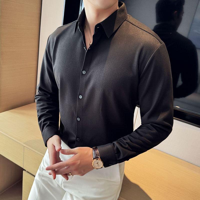 Long Sleeve Collared Plain Shirt Product Image