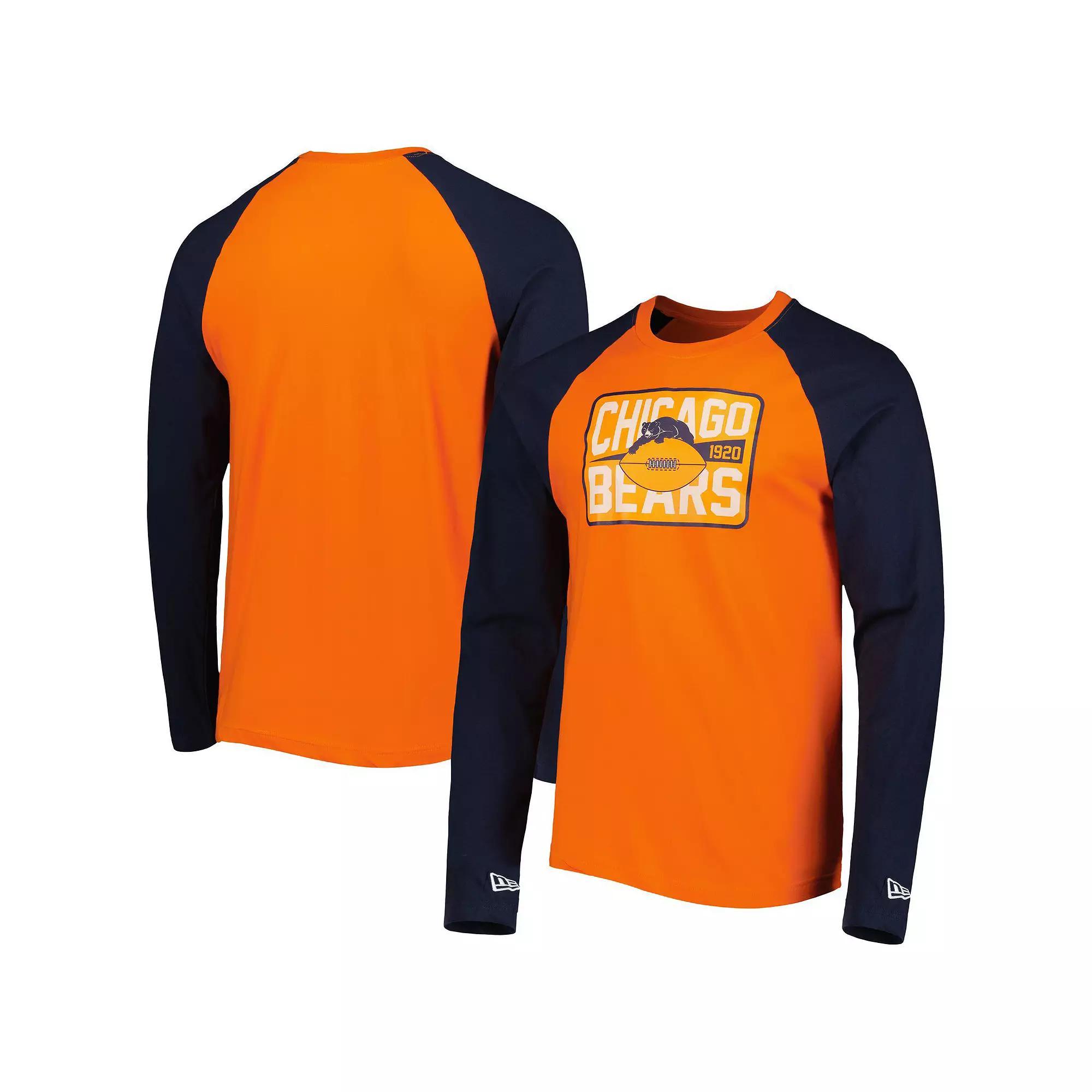 Men's New Era Orange Chicago Bears Throwback Raglan Long Sleeve T-Shirt, Size: Small Product Image