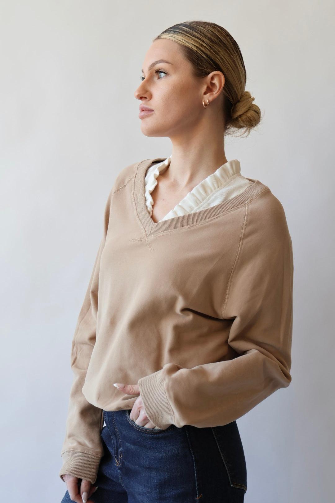 V Neck Cotton Sweatshirt Product Image