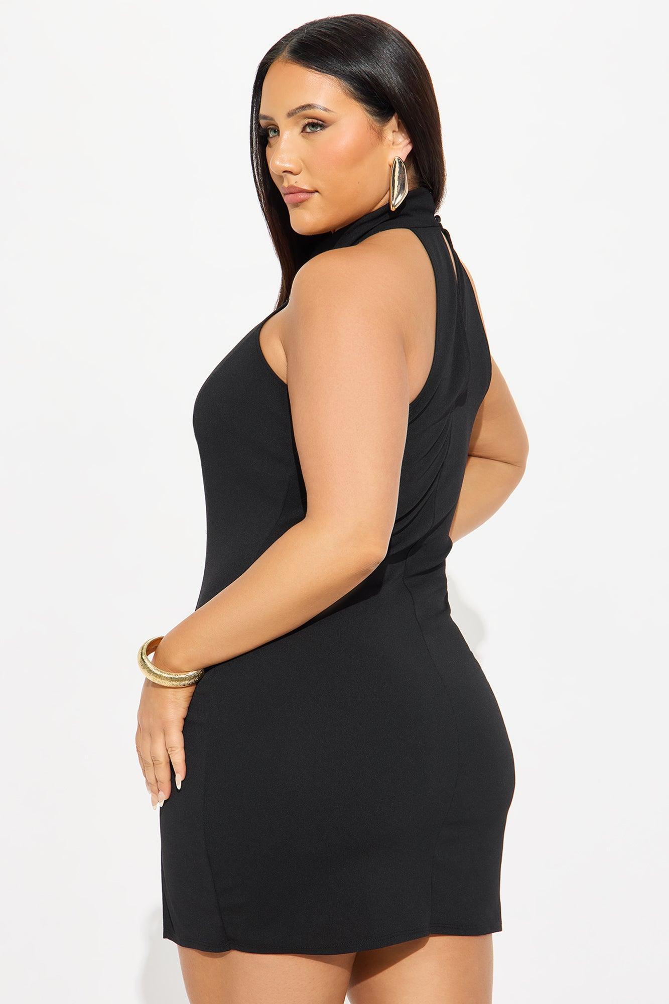 Hannah Mock Neck Mini Dress - Black Product Image