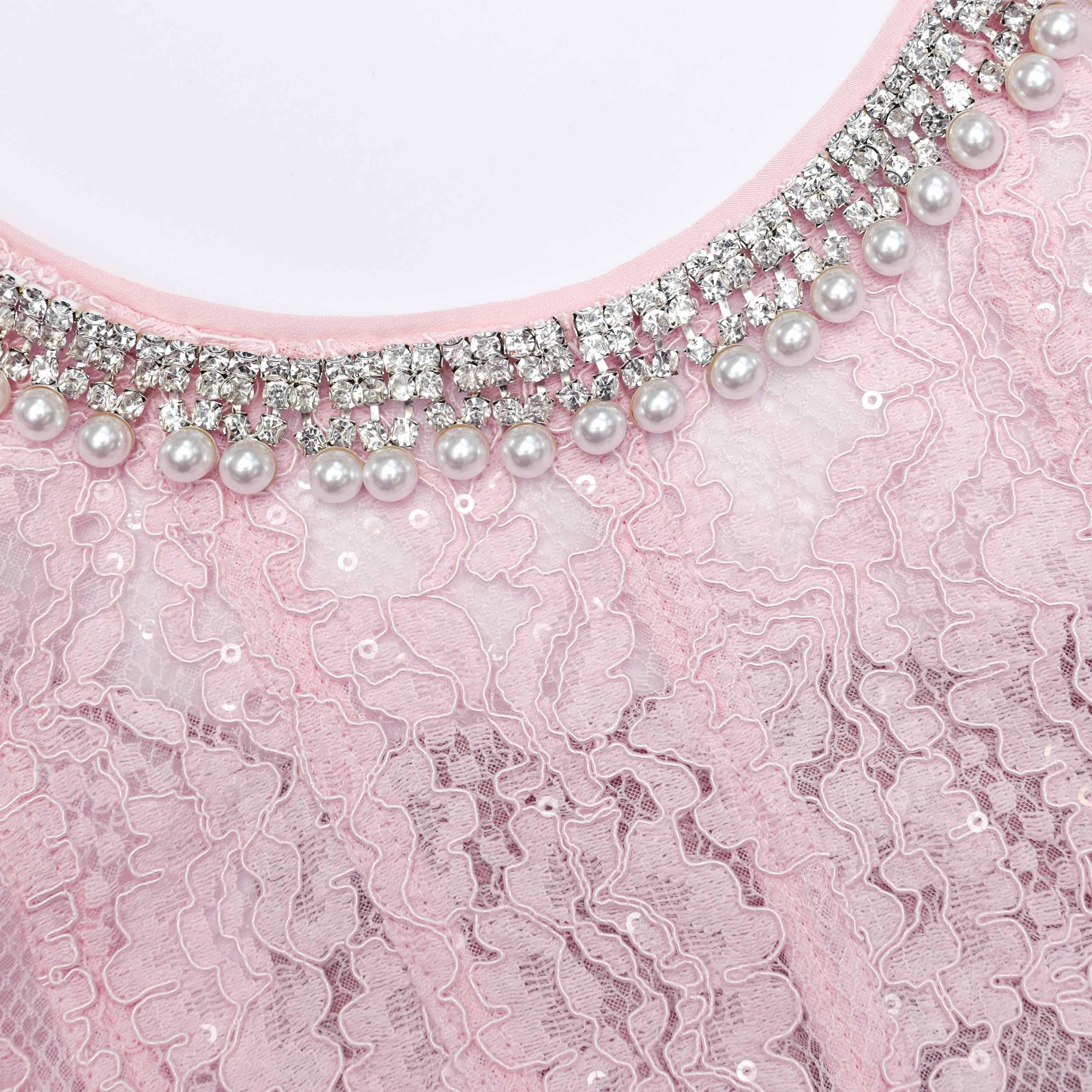 Pink Lace Embellished Midi Dress Product Image