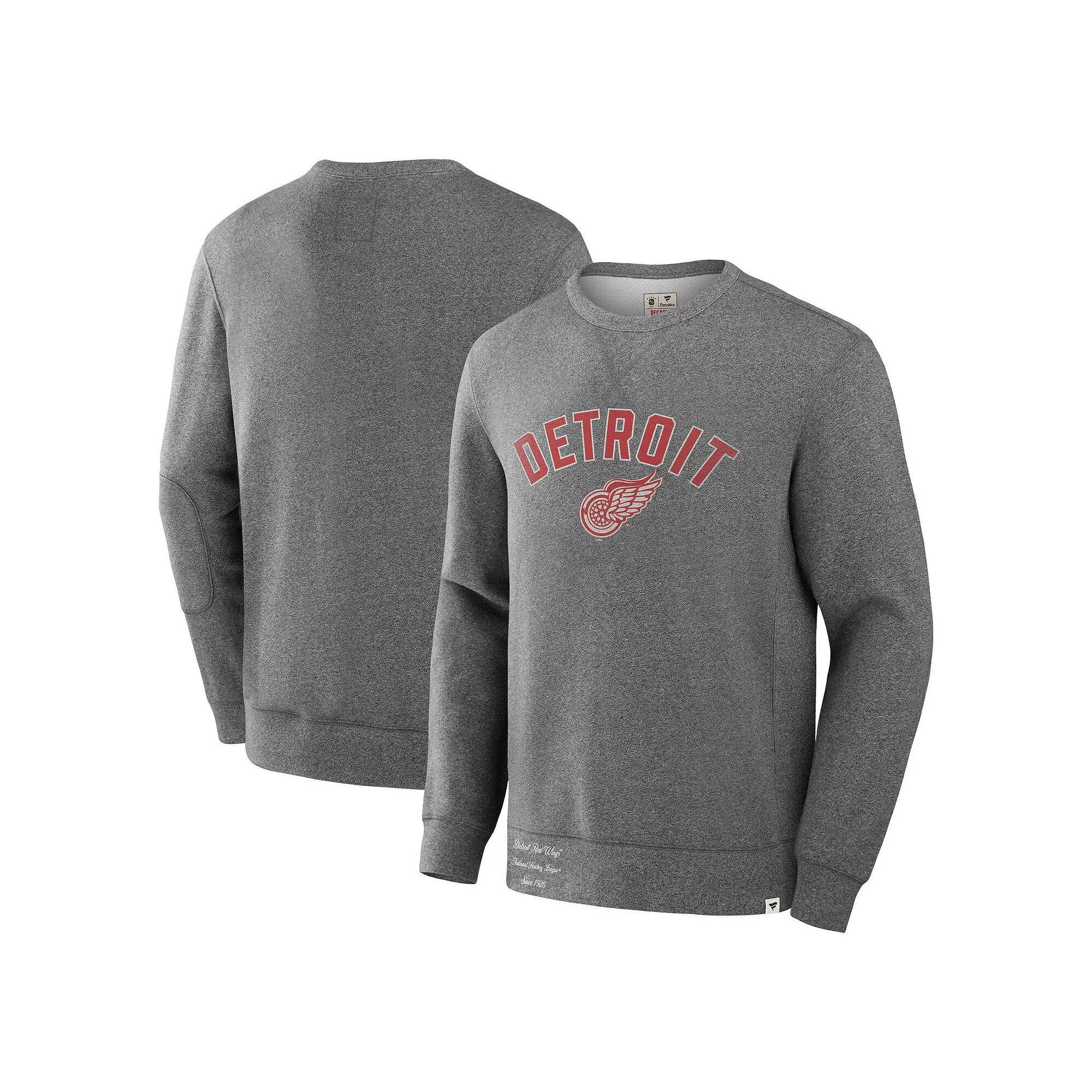 Men's Fanatics Heather Gray Detroit Red Wings Decades Collection Legendary Fleece Pullover Sweatshirt, Size: Medium, Grey Product Image