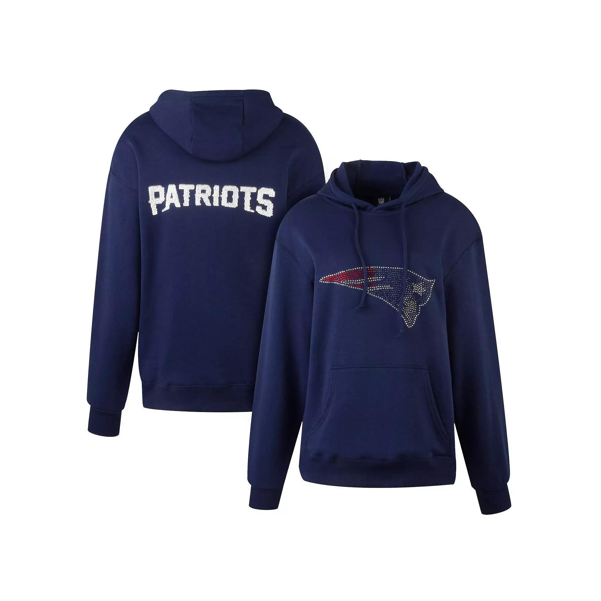 Women's Cuce Navy New England Patriots Rhinestone Logo Wordmark Pullover Hoodie, Size: XL, Blue Product Image