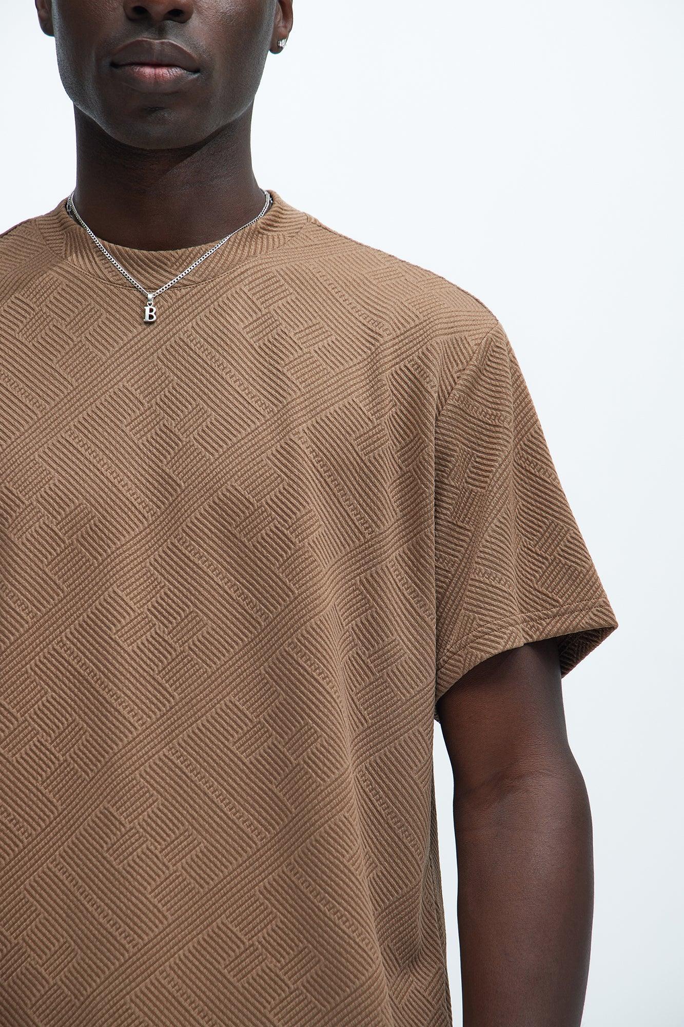 Easton Geo Textured Scallop Short Sleeve Tee - Brown Product Image