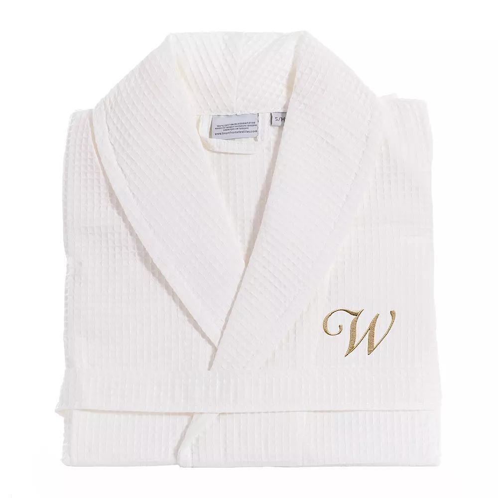 Linum Home Textiles Turkish Cotton Personalized Waffle Weave Bathrobe, Women's, Size: Small/Medium, White Gray J Product Image