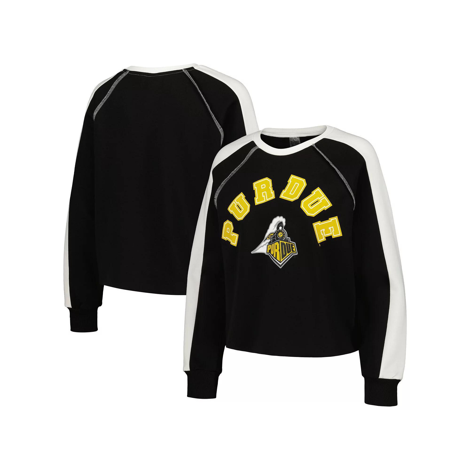 Women's Gameday Couture Black Purdue Boilermakers Blindside Raglan��Cropped Pullover Sweatshirt, Size: Small Product Image
