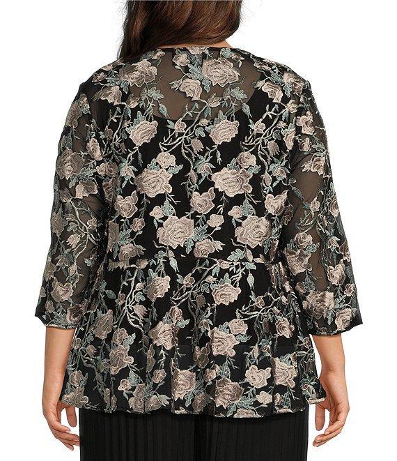 Alex Evenings Plus Size 3/4 Sleeve Square Neck Floral Twinset Product Image