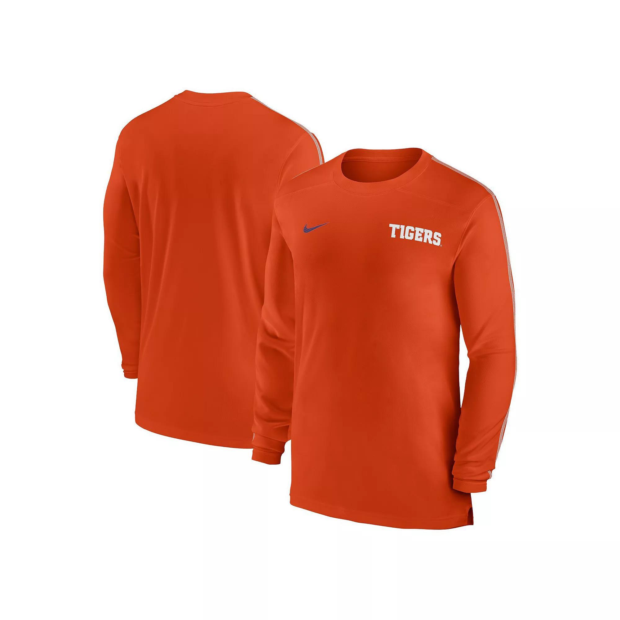 Men's Nike Orange Clemson Tigers 2024 Sideline Coach UV Performance Long Sleeve T-Shirt, Size: Large Product Image