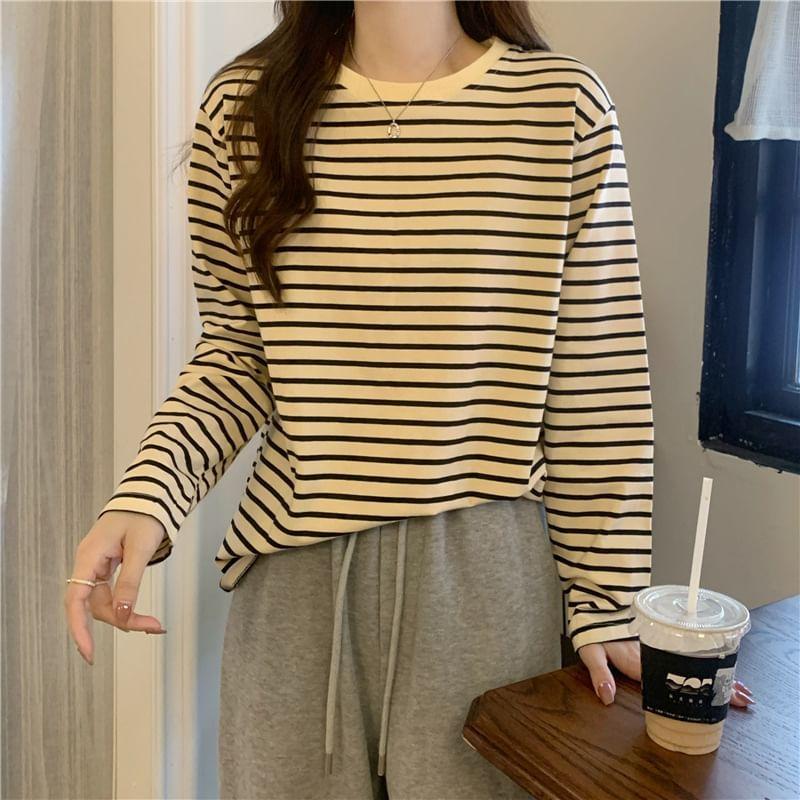 Long-Sleeve Crewneck Striped Tee Product Image