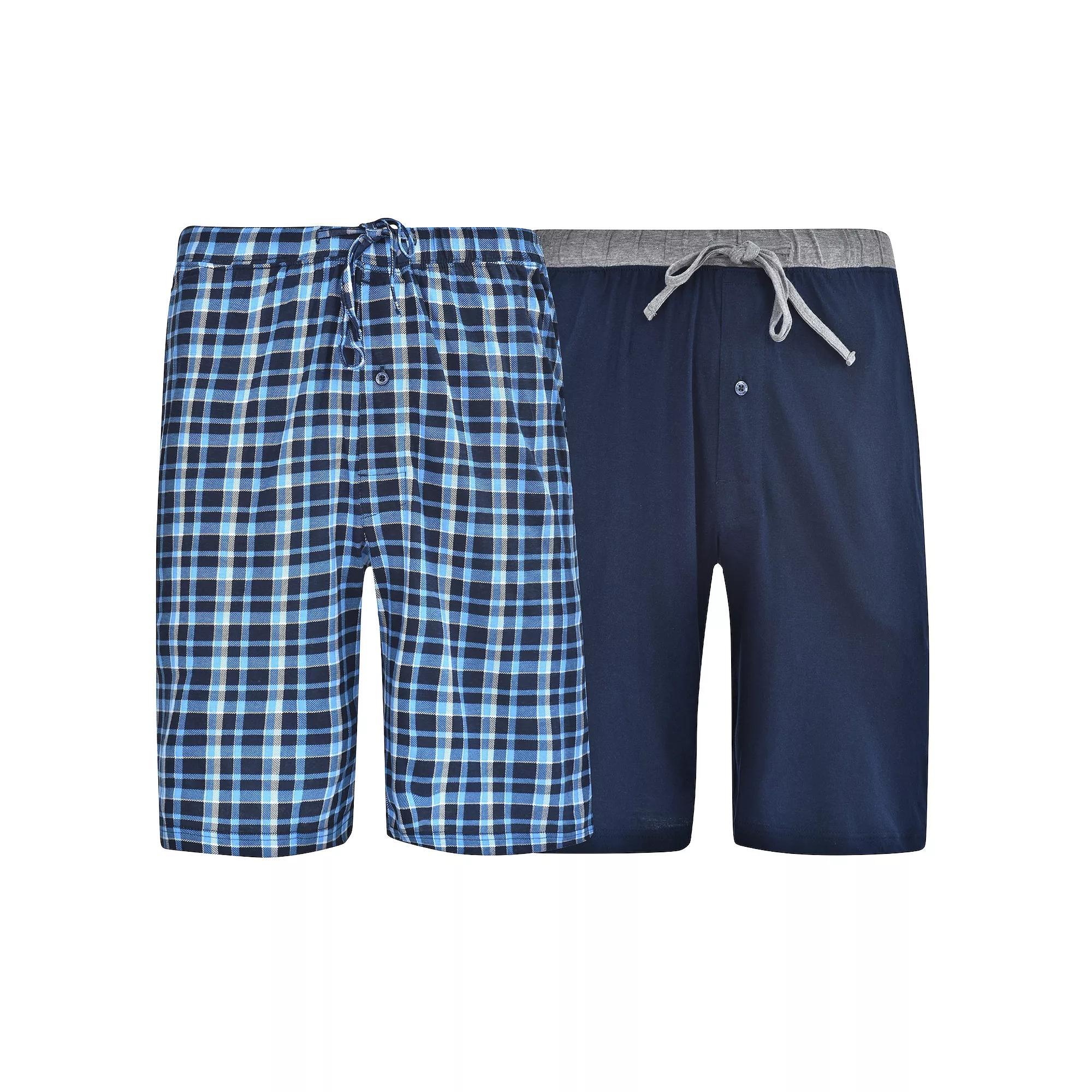 Big & Tall Hanes® 2-pack Knit Pajama Shorts, Men's, Size: 4XL, Navy Blue Plaid Product Image