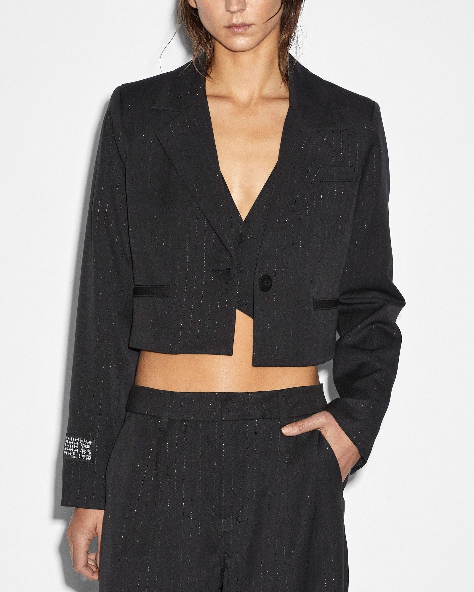 LONDON CROP BLAZER PINSTRIPE Female Product Image