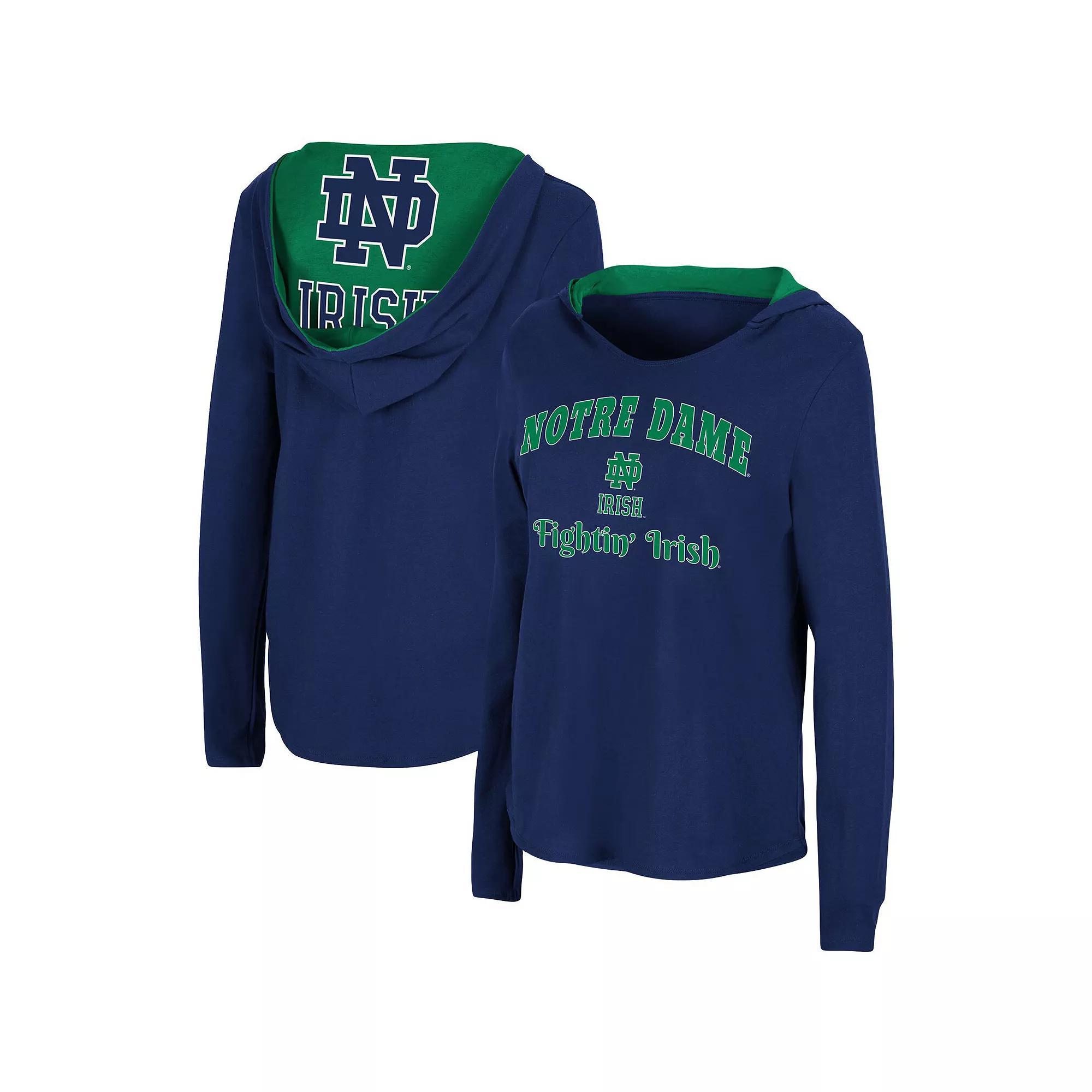 Womens Colosseum Notre Dame Fighting Irish Catalina Hoodie Long Sleeve T-Shirt Blue Product Image