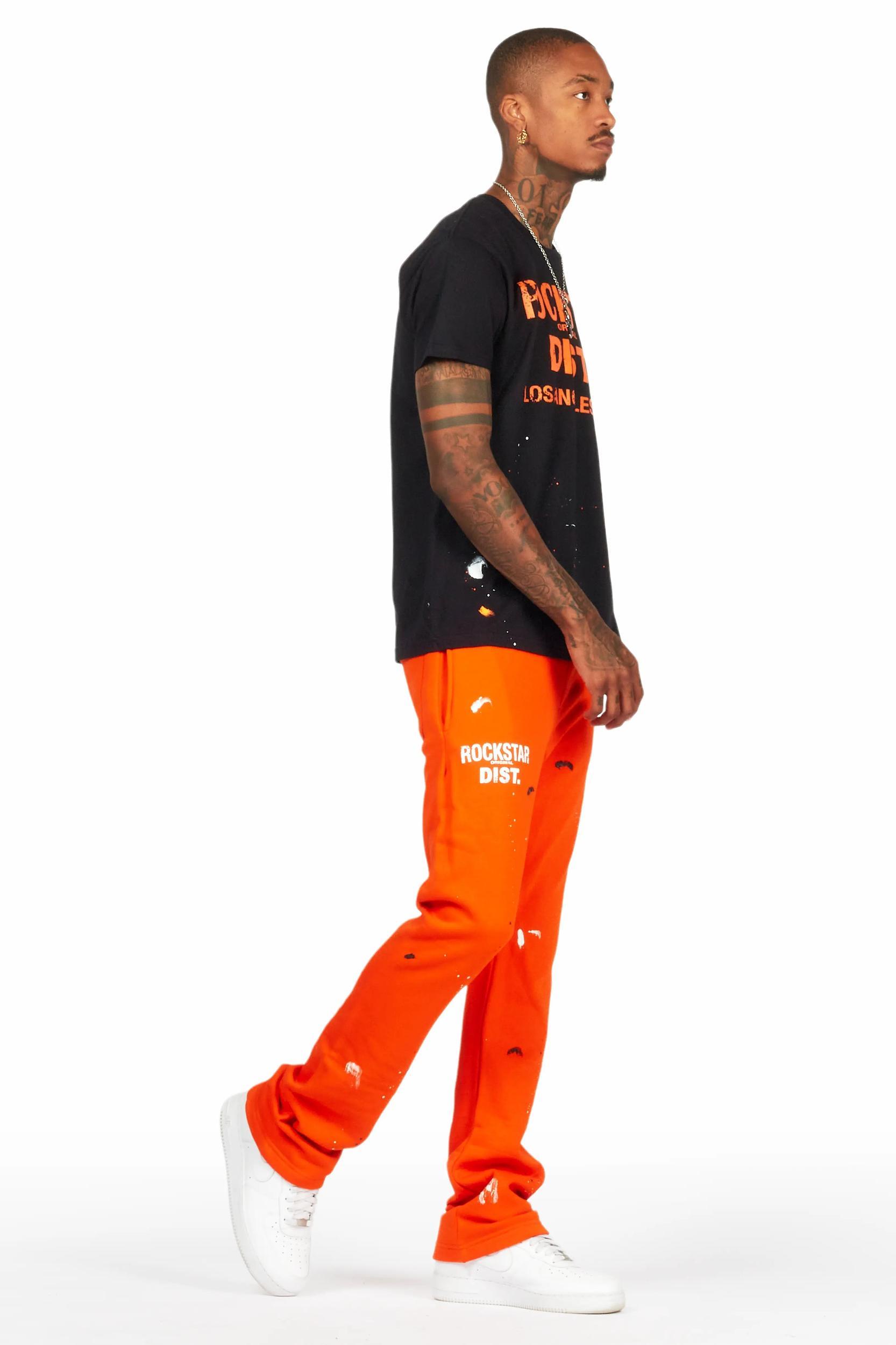Scottie Black/Orange T-Shirt/Stacked Flare Track Pant Set Male Product Image