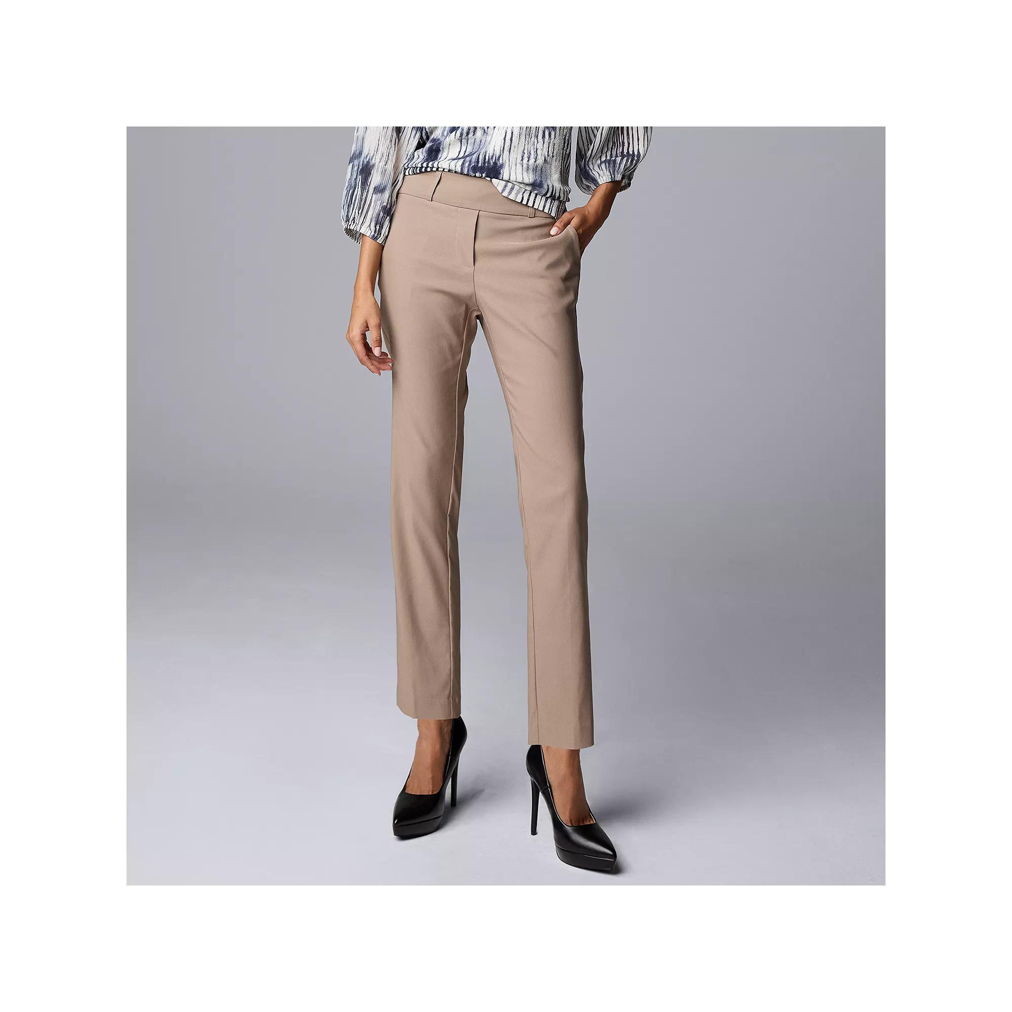 Womens Simply Vera Vera Wang Polished Twill Ankle Pants Brown Gray Product Image