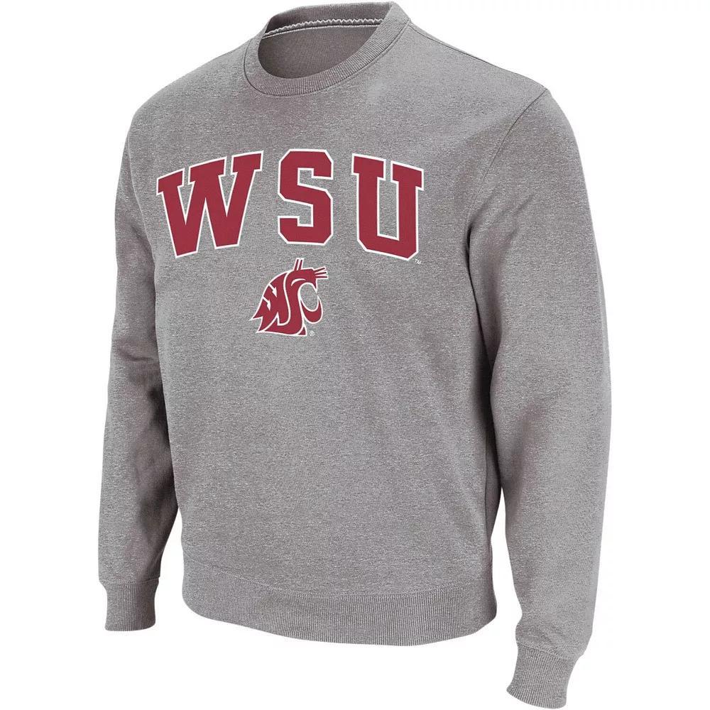 Men's Colosseum Heather Gray Washington State Cougars Arch & Logo Crew Neck Sweatshirt, Size: Medium, Wsc Grey Product Image