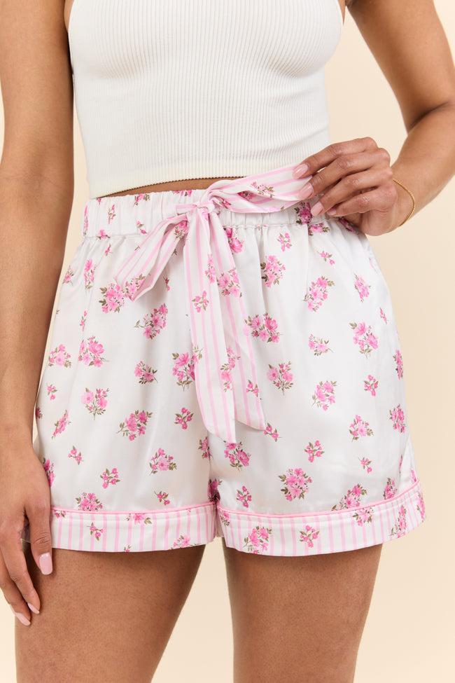 Sleep On My Side Pink Floral Satin Pajama Shorts FINAL SALE Product Image
