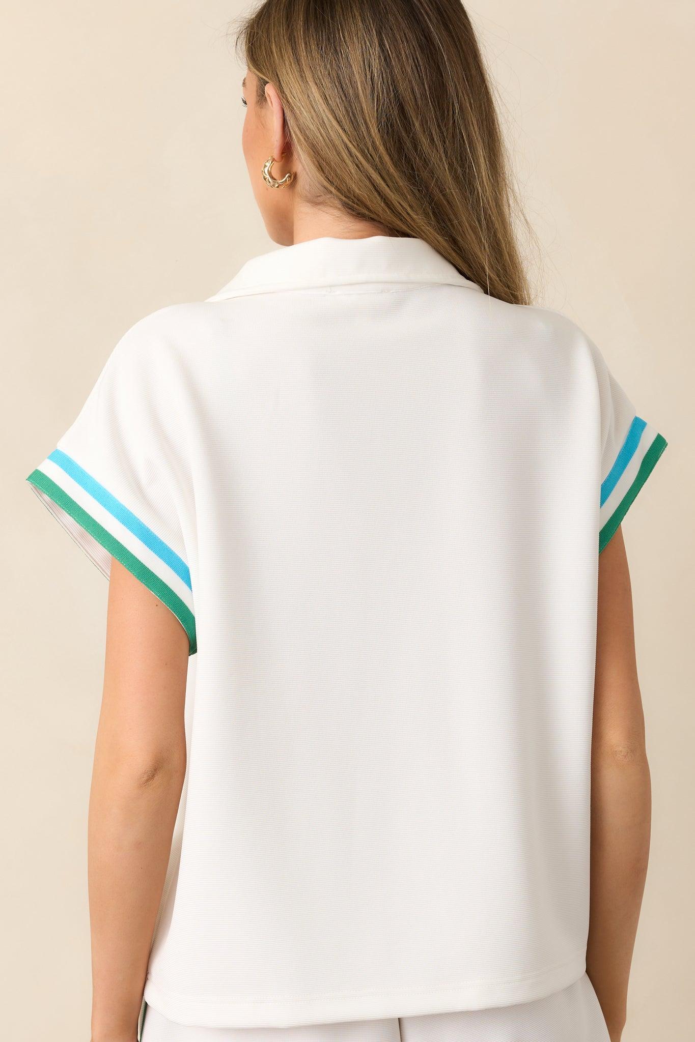 First Serve Ivory Half-Zip Short Sleeve Top Product Image