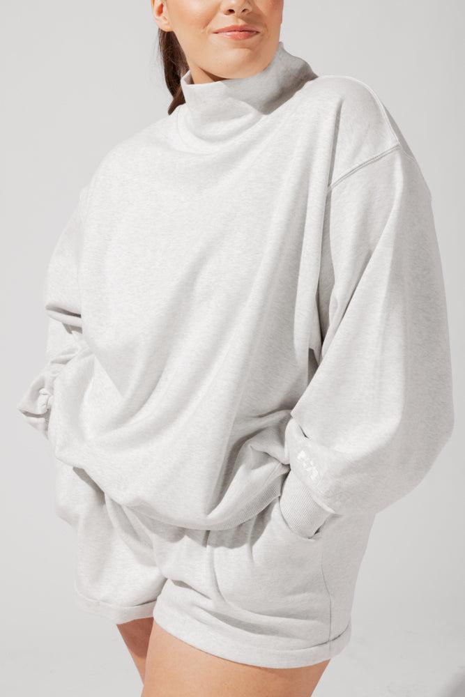 Ooey Gooey Mockneck Sweatshirt with Pockets - Light Heather Grey Product Image
