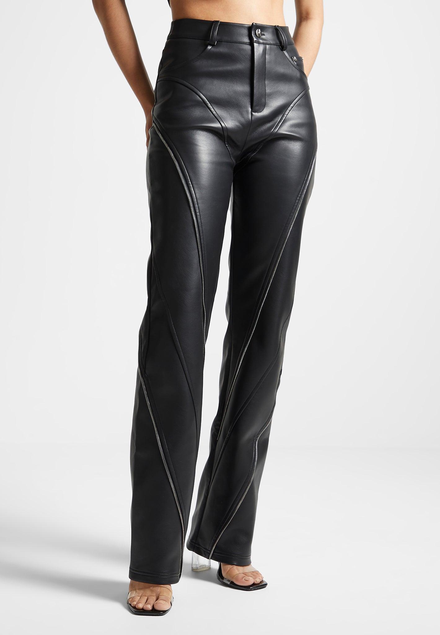 Leather Biker Trousers with Zip - Black Female Product Image