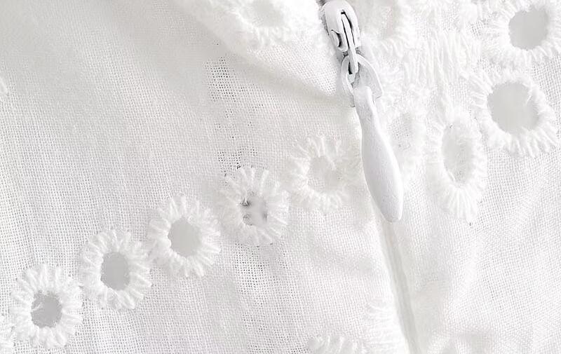 Puff-Sleeve V-Neck Cutout Mini A-Line Eyelet Lace Dress Product Image