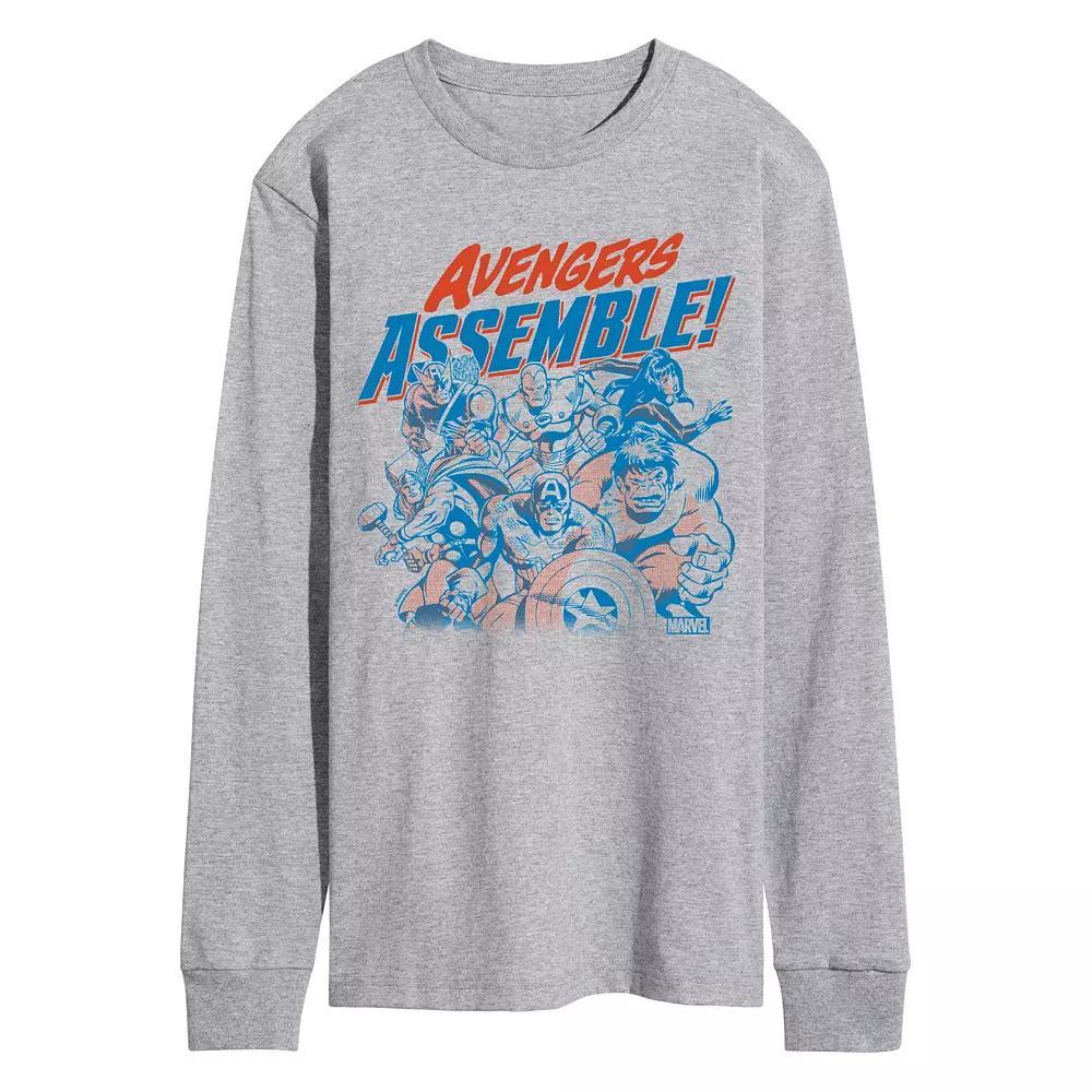 Mens Marvel Avengers Assemble Group Long Sleeve Graphic Tee Grey Gray Product Image