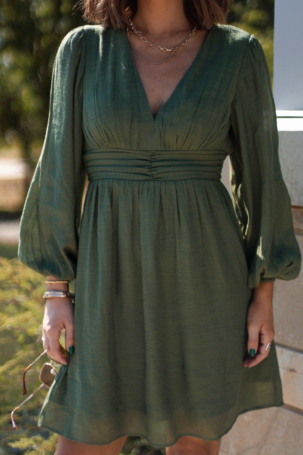 Vanessa Green Ruched Mini Dress - FINAL SALE Product Image