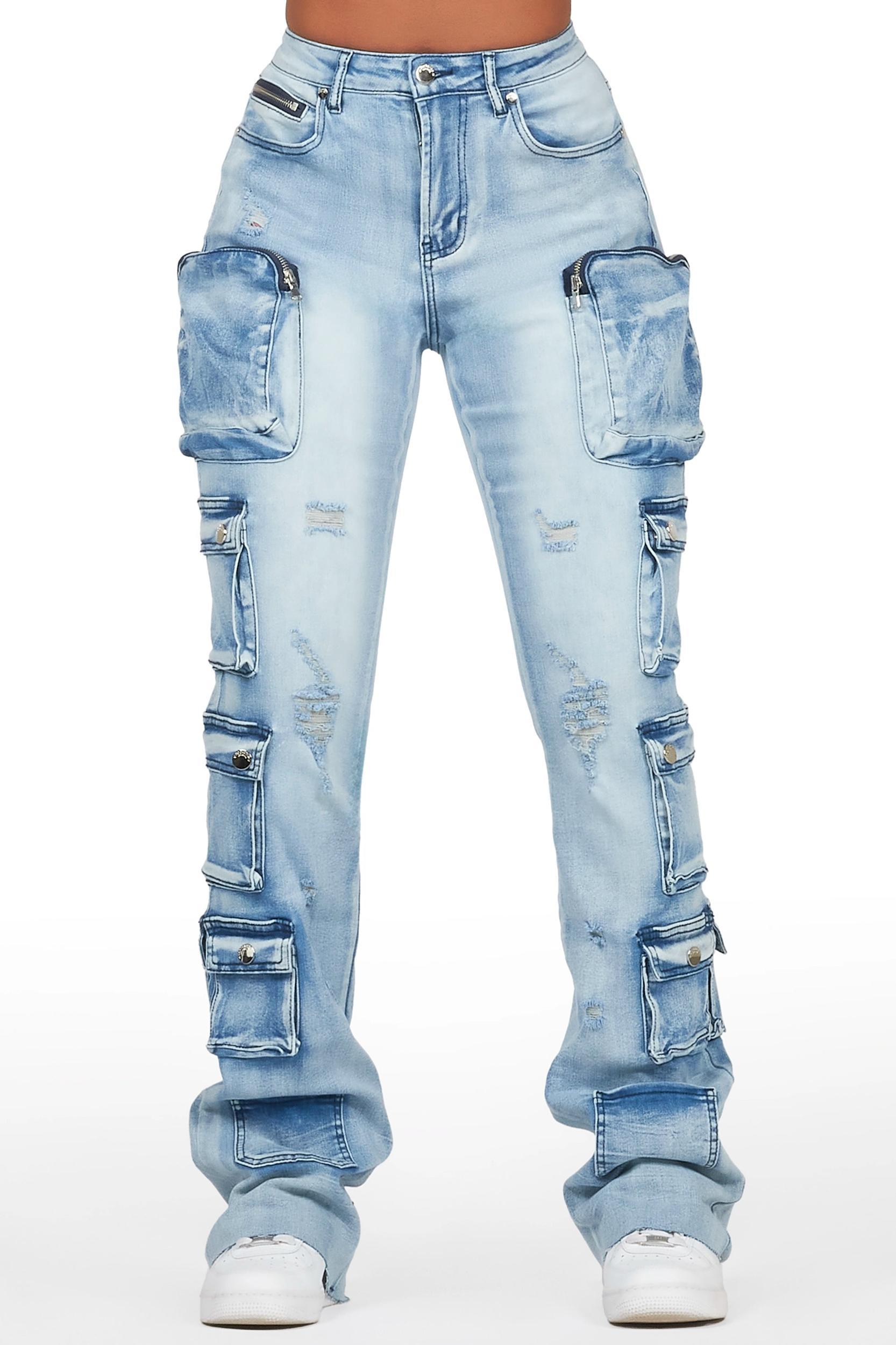 Octavie 2.0 Light Wash Cargo Stacked Flare Jean Female Product Image