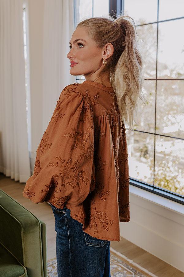 Lost In Love Embroidered Button Up in Brown Product Image