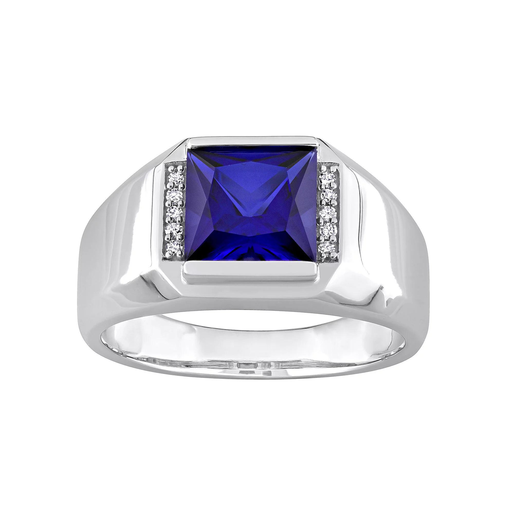 Stella Grace Mens 10k White Gold Lab-Created Sapphire & Diamond Accent Fashion Ring Product Image