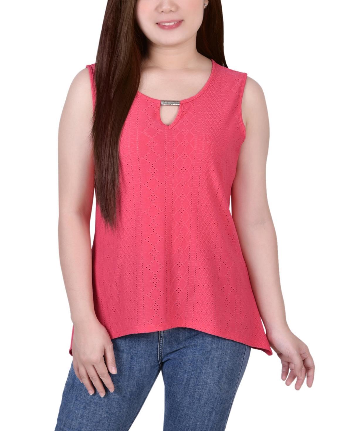 Womens Sleeveless Knit Eyelet Top with Hardware Product Image