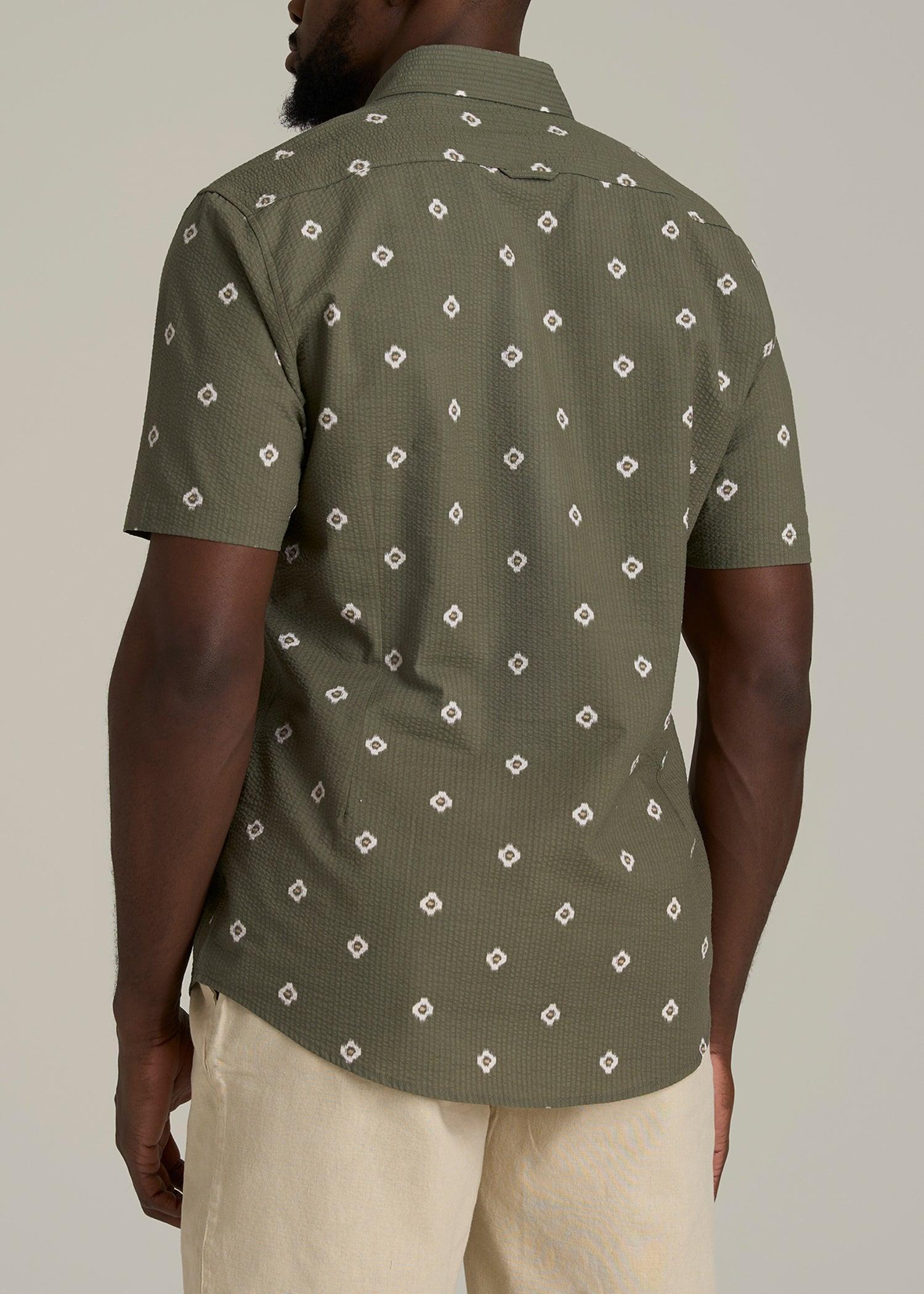 Seersucker Tall Men's Short Sleeve Shirt in Olive and Beige Floral Male Product Image