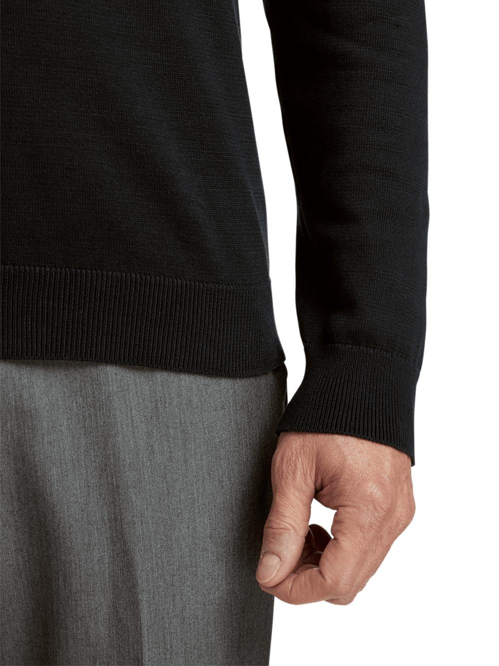 Supima Cotton Quarter Zip Mock Neck Sweater - Black Product Image