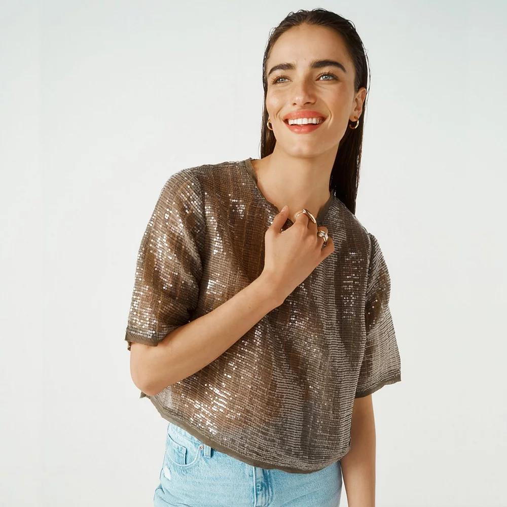Womens NEXT Sequin Tee Green Product Image
