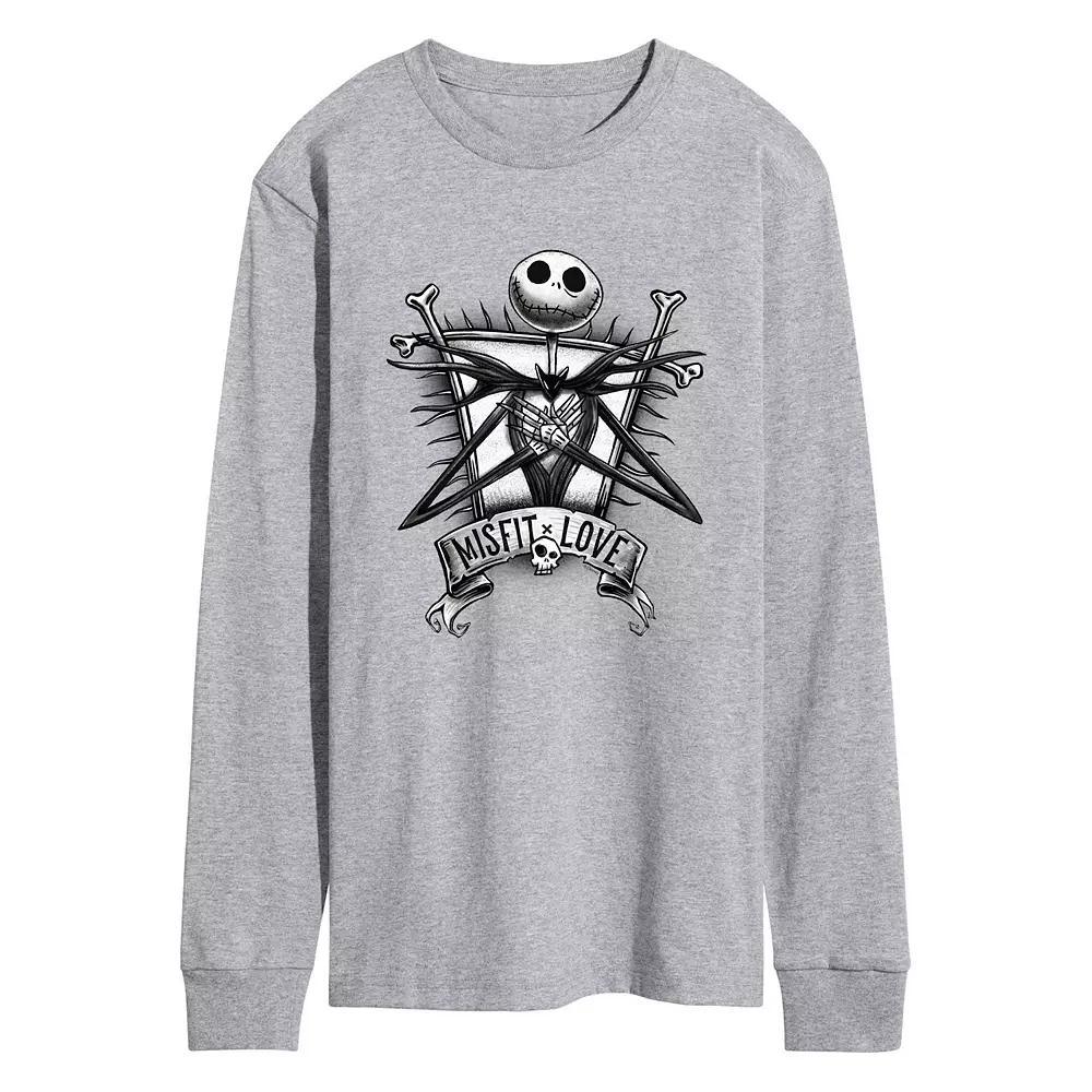 Disneys Nightmare At Christmas Jack Mens Long Sleeve Graphic Tee Grey Gray Product Image