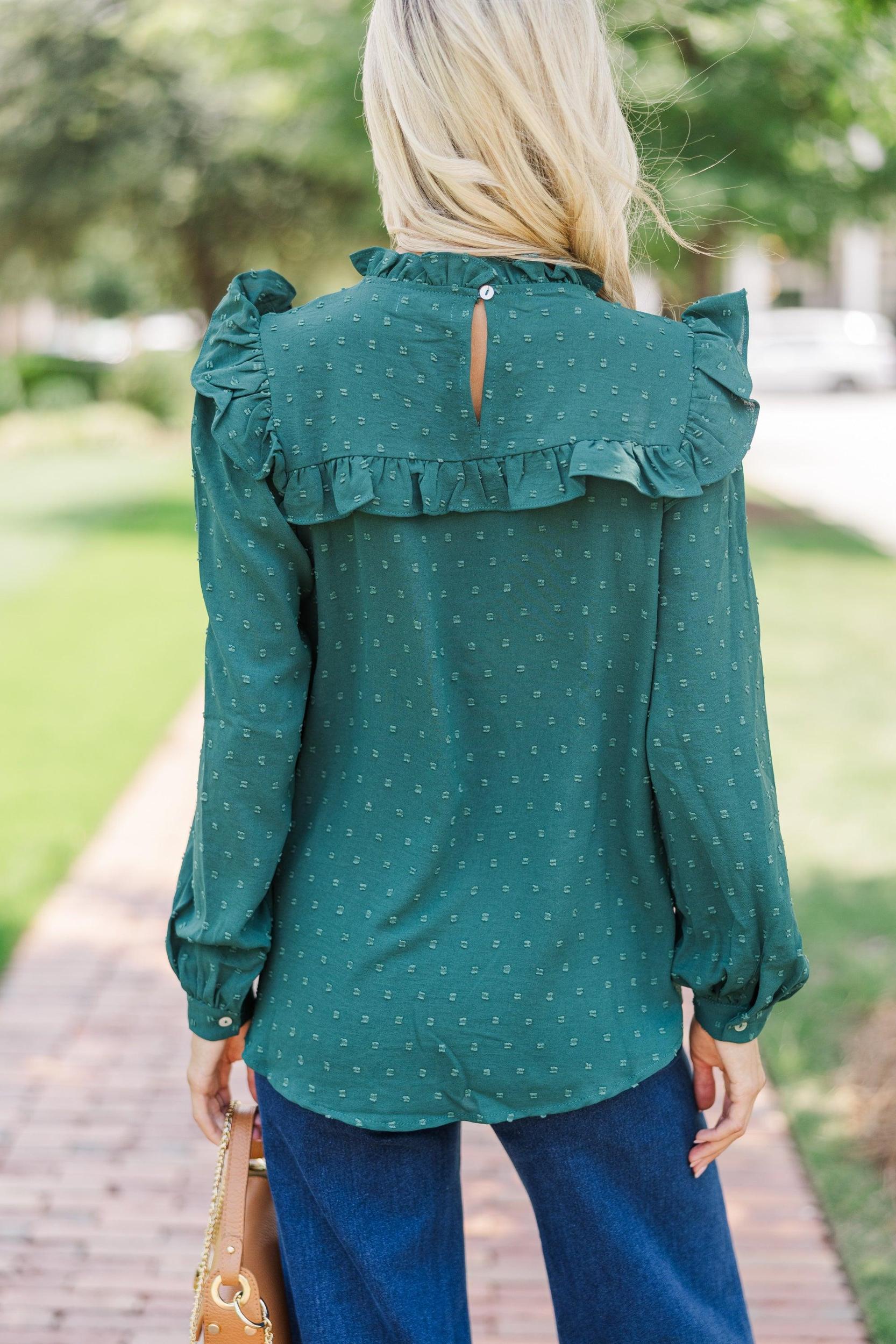 Romantic History Emerald Green Ruffled Blouse Female Product Image