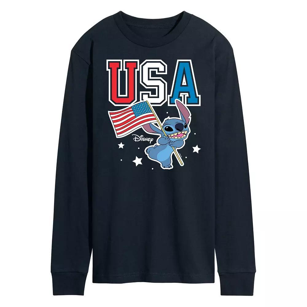 Disneys Lilo and Stitch Mens USA Stitch Long Sleeve Graphic Tee Blue Product Image