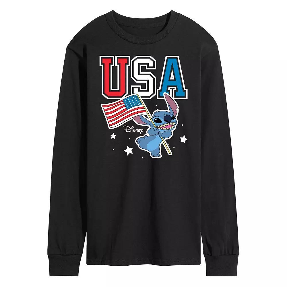 Disneys Lilo and Stitch Mens USA Stitch Long Sleeve Graphic Tee Blue Product Image