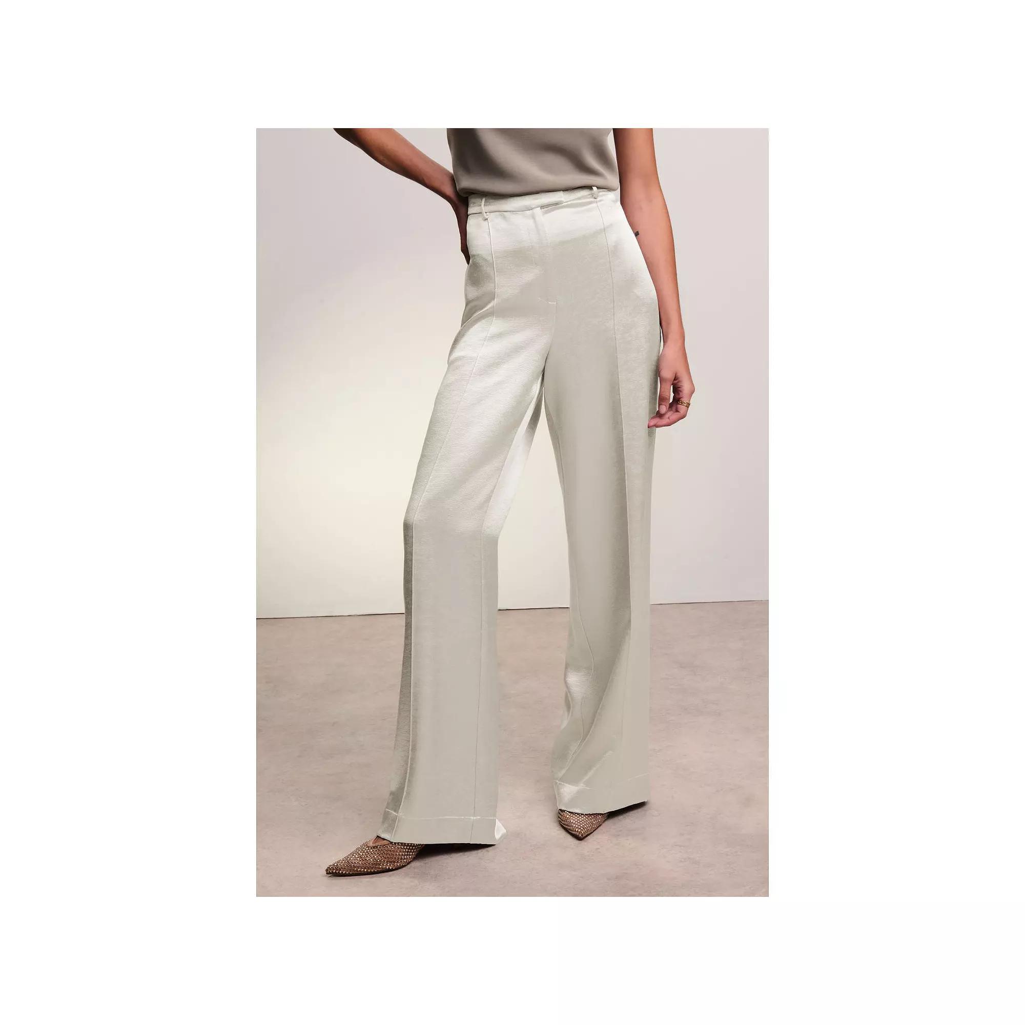 Women's NEXT Silver Satin Textured Metallic Wide Leg Trousers, Size: 6 REG Product Image