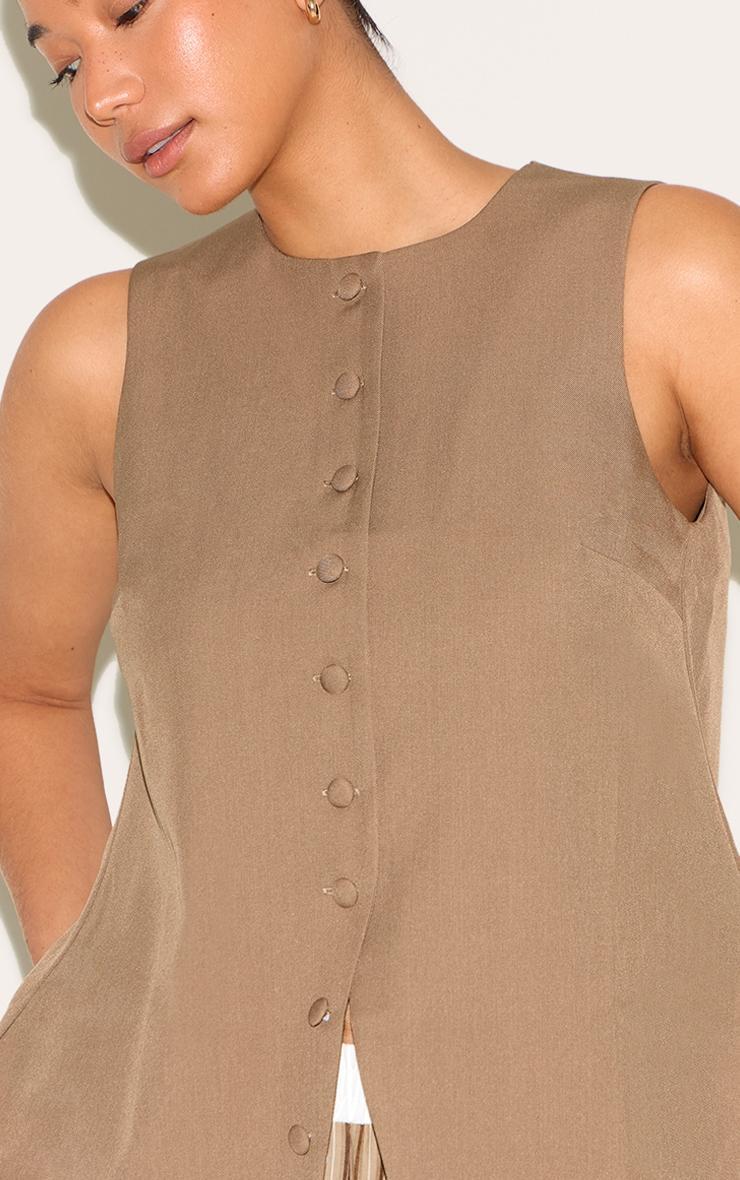 Mushroom Woven Button Down Longline Vest Product Image