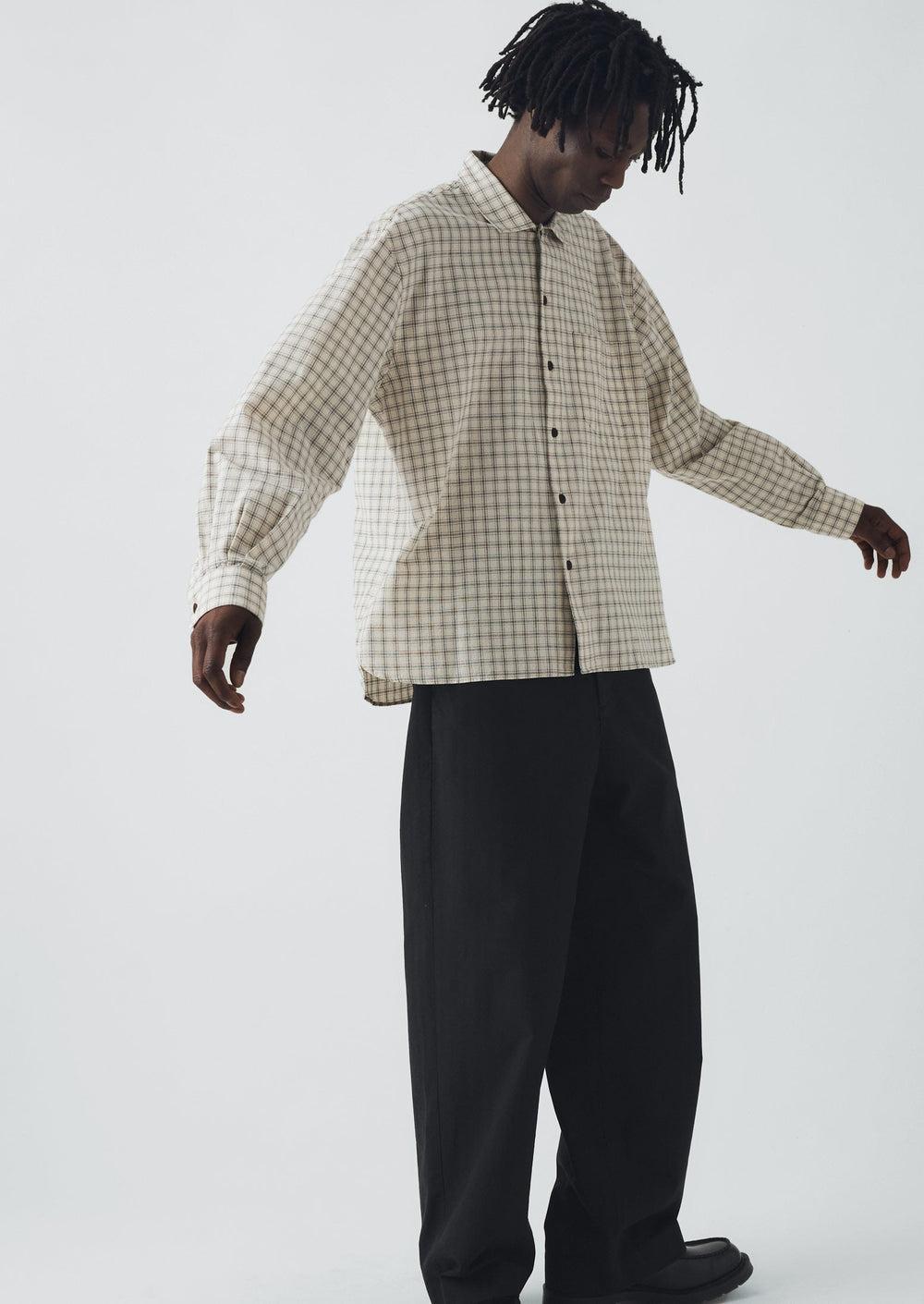 Cotton Window Pane Check Shirt | Ecru/Slate Product Image