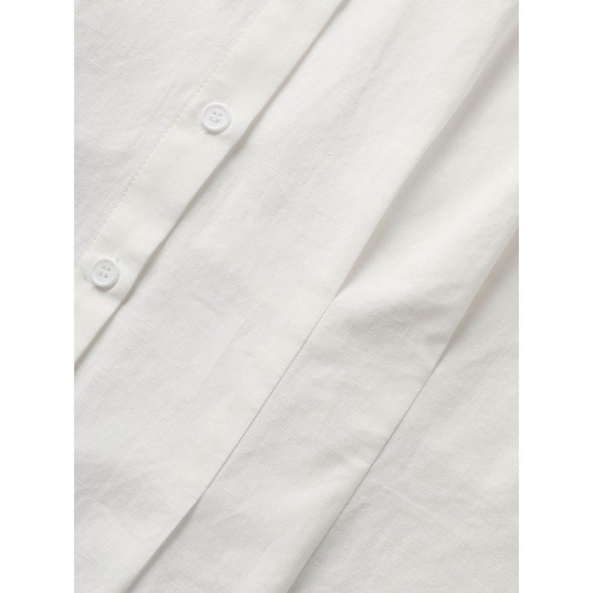 Plus Size Ivory Plain Shirt Collar Waist Design Blouse Women At the Office Short sleeve Shirt collar Work Blouses BloomChic 14-16/1X Product Image