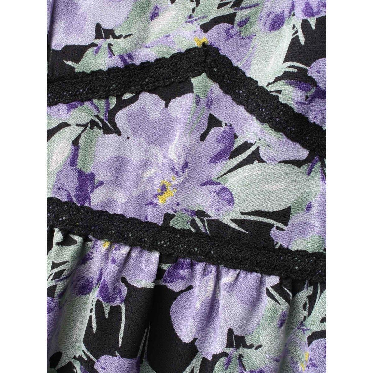 Plus Size Heart Neckline Floral Contrast Webbing Dress BlackFlower Women Elegant Woven ribbon&lace trim Heart neckline Long Sleeve Curvy BloomChic 22-24/3X Product Image