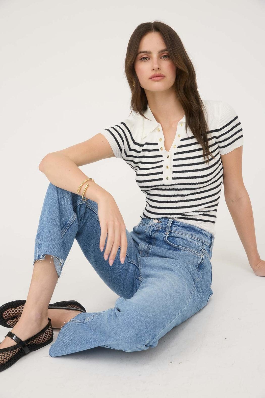 Stripe Button Polo Product Image