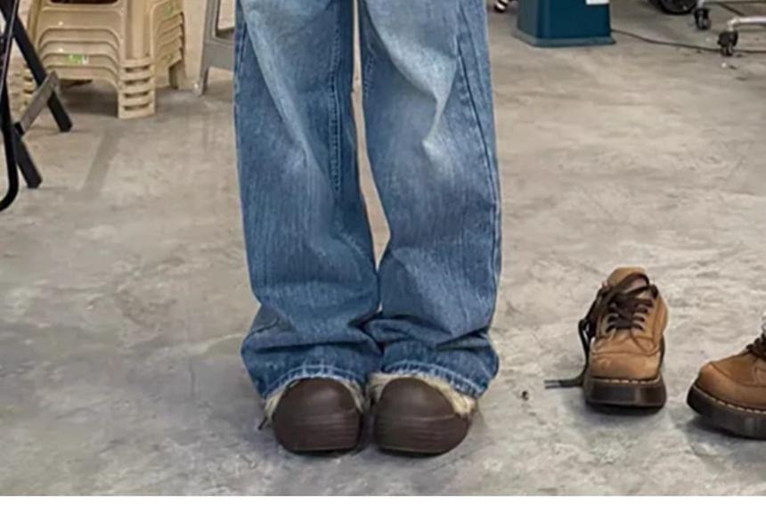 Mid Waist Washed Studded Wide Leg Jeans Product Image