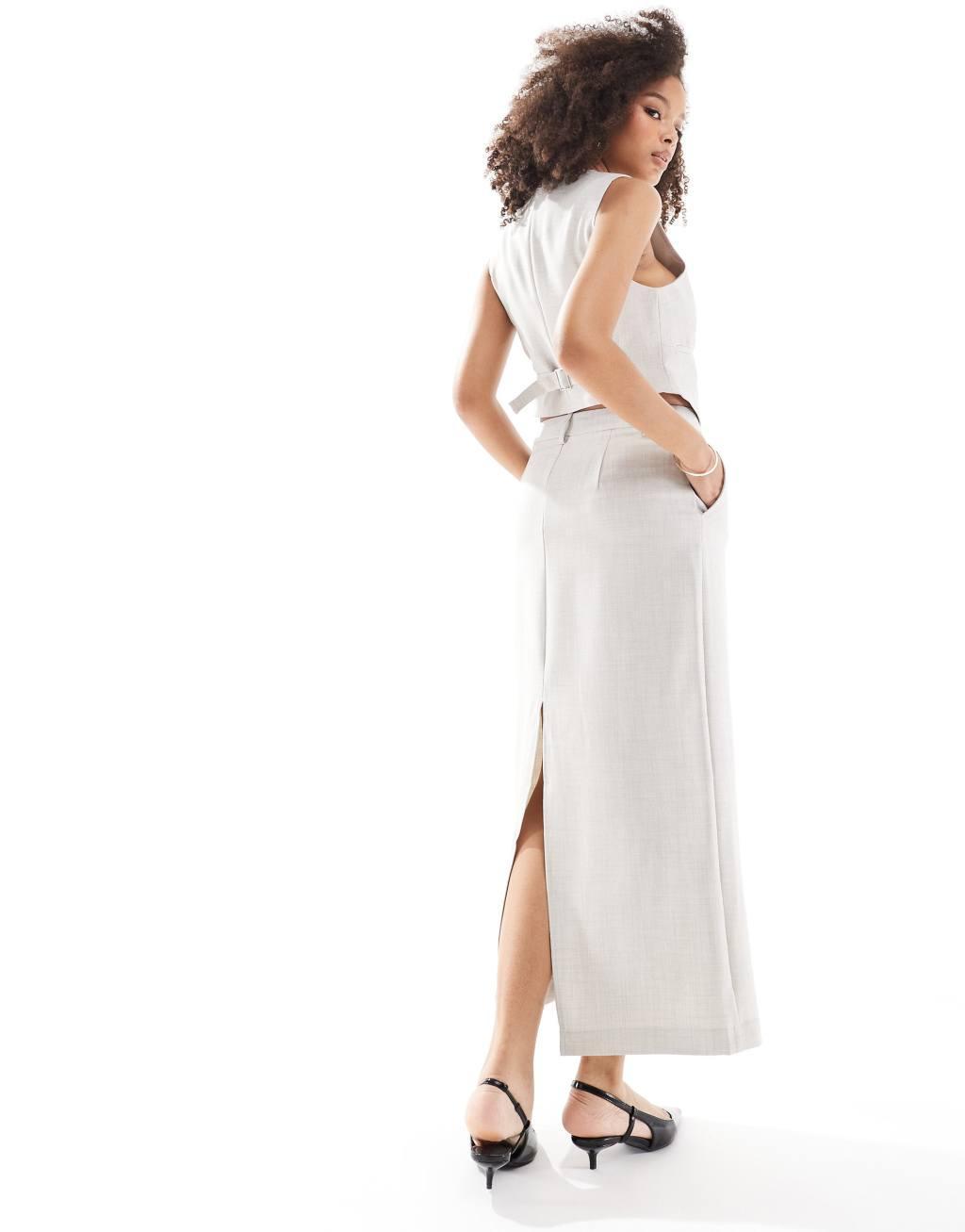 Vero Moda tailored column skirt in sand melange - part of a set Product Image