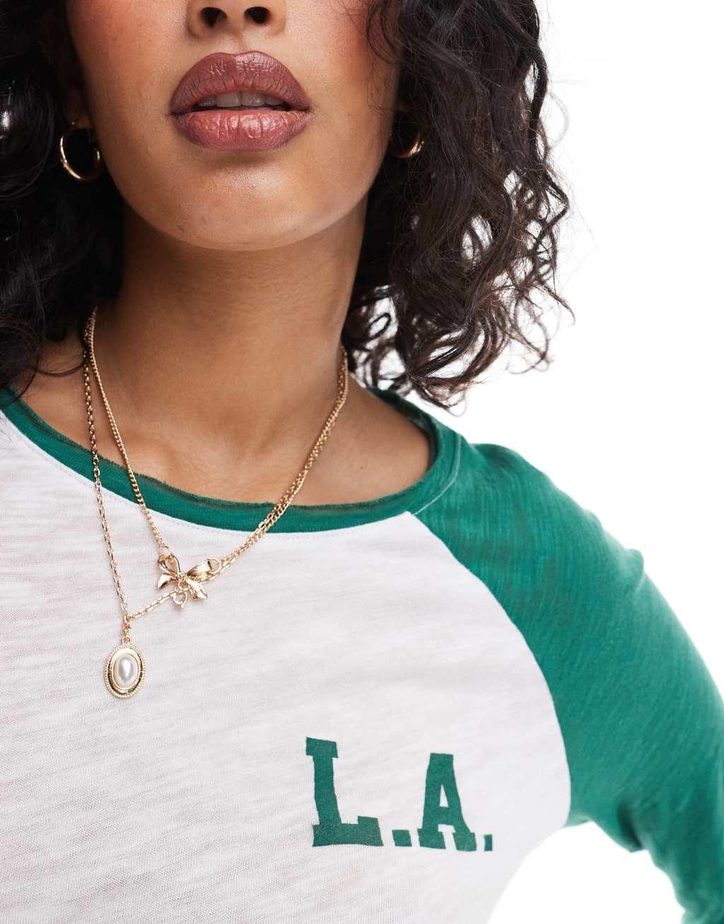 Cotton On raglan long sleeve sleep top with LA graphic Product Image
