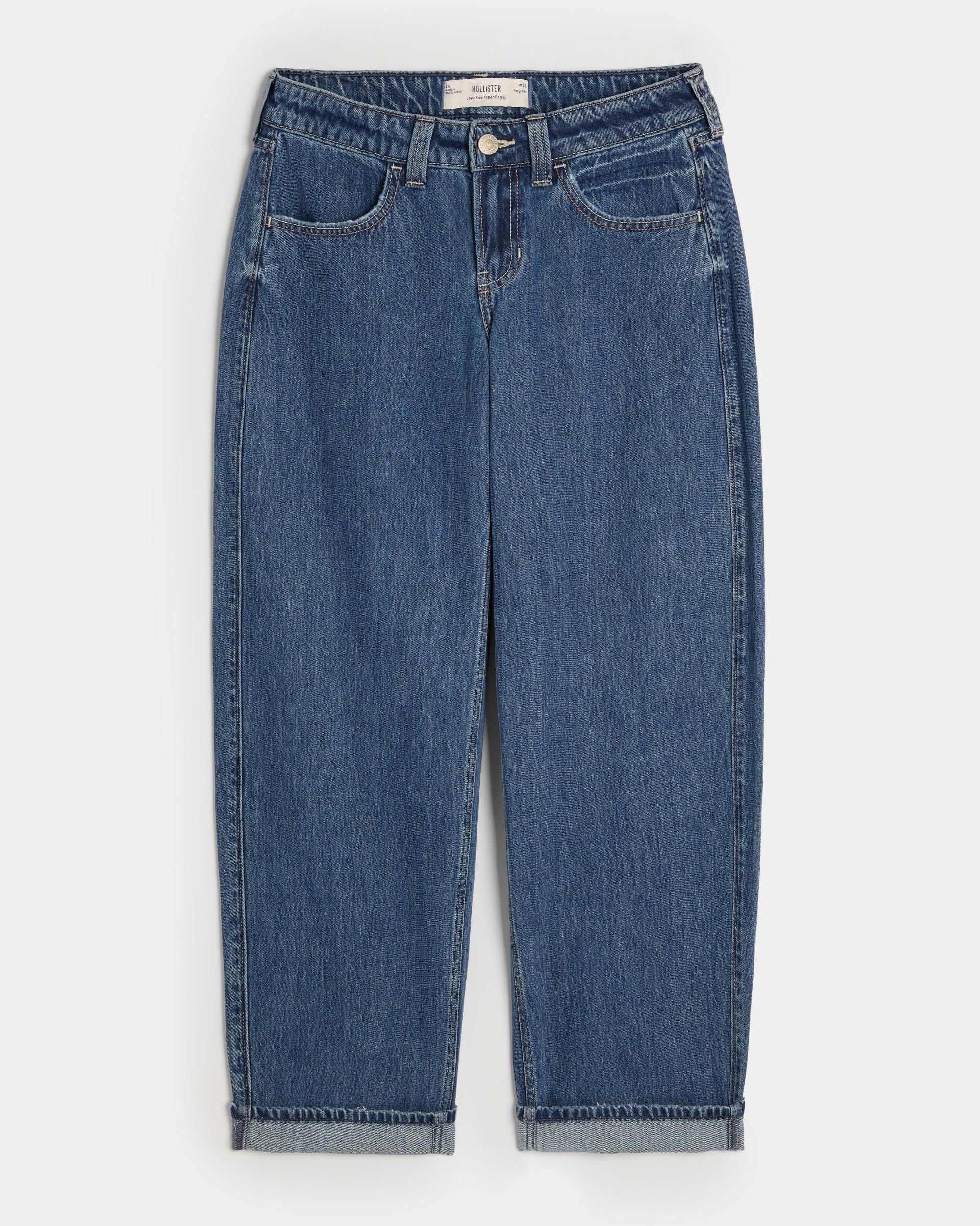Low-Rise Medium Wash Tapered Baggy Jeans Product Image